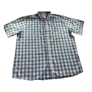 Wrangler Rugged‎ Wear Men's Blue Plaid Short Sleeve Button Down Size 3XLT Pocket